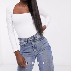 ASOS DESIGN square neck top with long sleeve in white